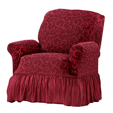 Scroll Jacquard Burgundy Box Cushion Recliner Slipcover